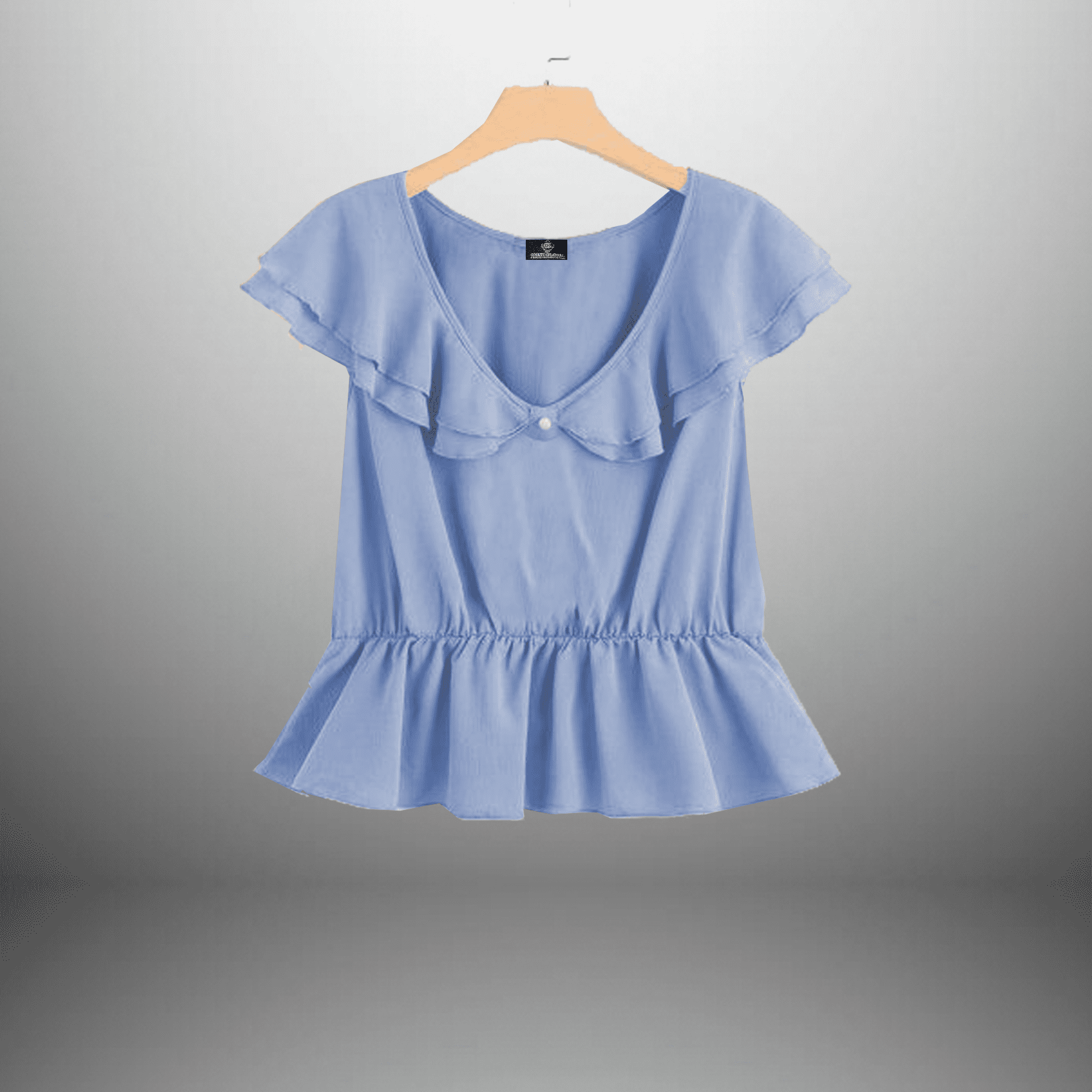 Light Blue Top with Front Frills Casual Top-RET109
